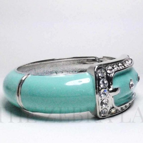 Aqua Enamel Belt Crystal Hinge Bracelet Breakfast at Tiffany's Style belt buckle - Picture 3 of 3